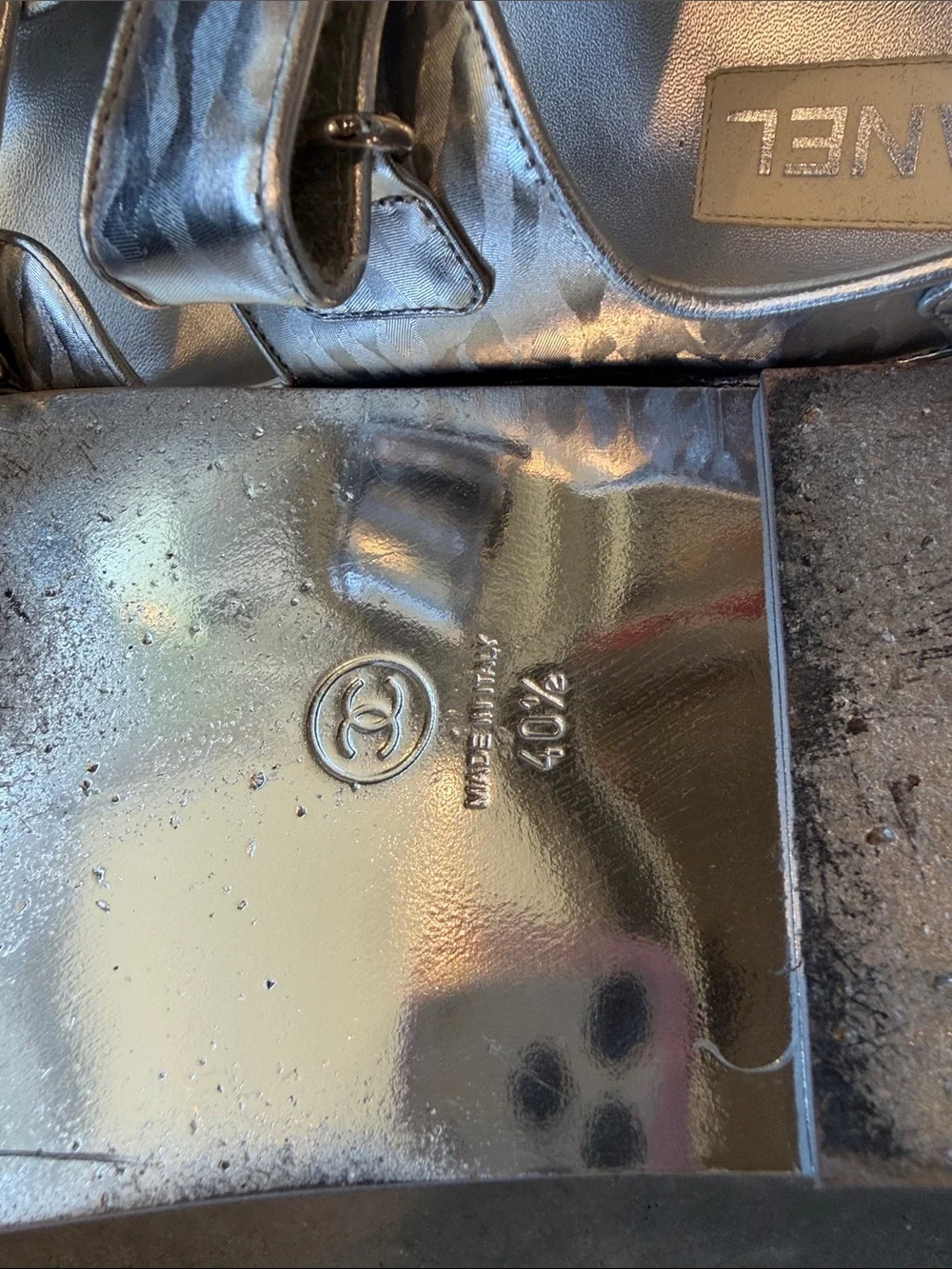 Chanel Metallica  Silver Leather Velcro dad Sandals